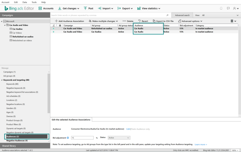 Bing Ads Editor Inmarket Audiences