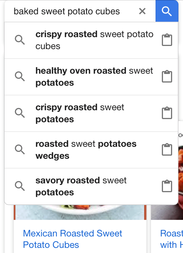 Google tests recipe icons in the search result drop down suggestions