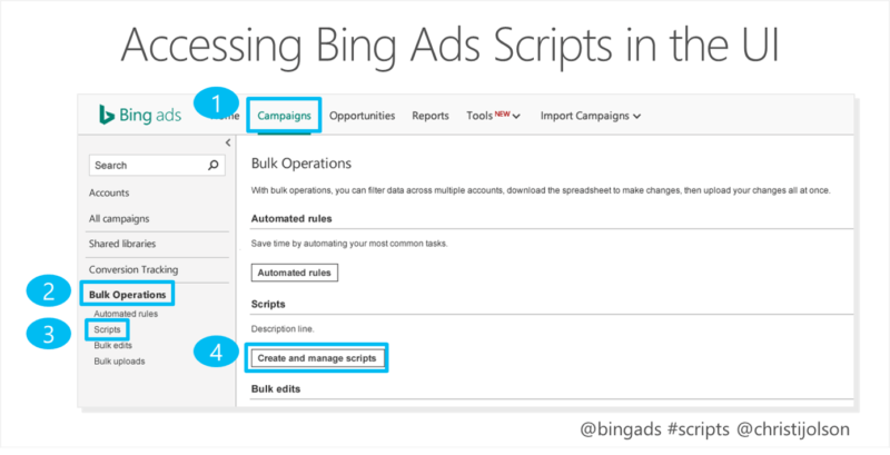 Screen shot showing how to access Bing Scripts