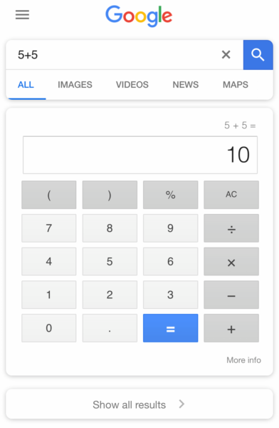 Google No Results Calculations