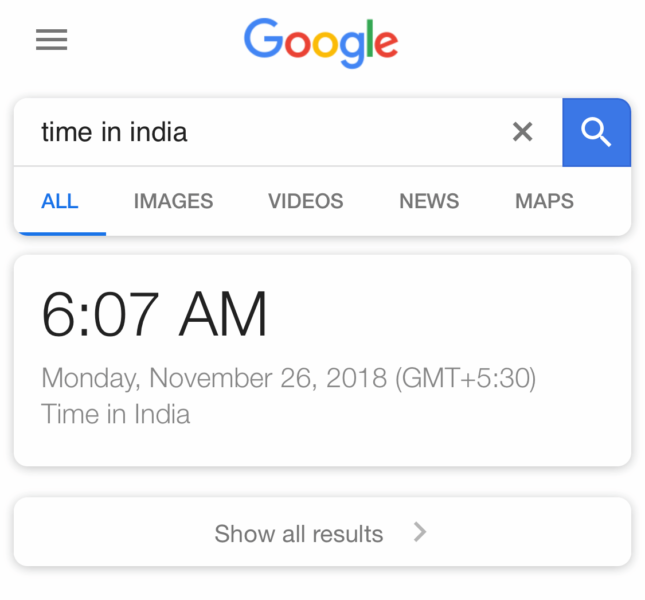 Google No Results India Time