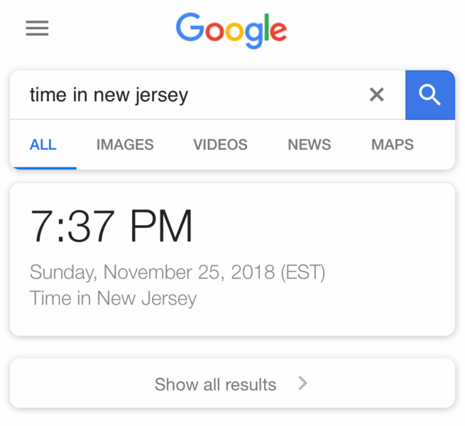 Google No Results New Jersey Time