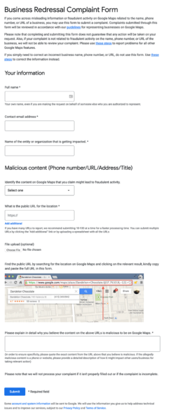 Google Maps Spam Report Form