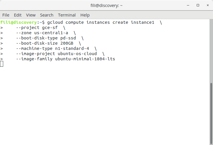 Create Google Compute Engine Instance Gcloud Command