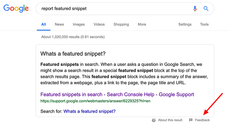 Google Featured Snippet Feedback