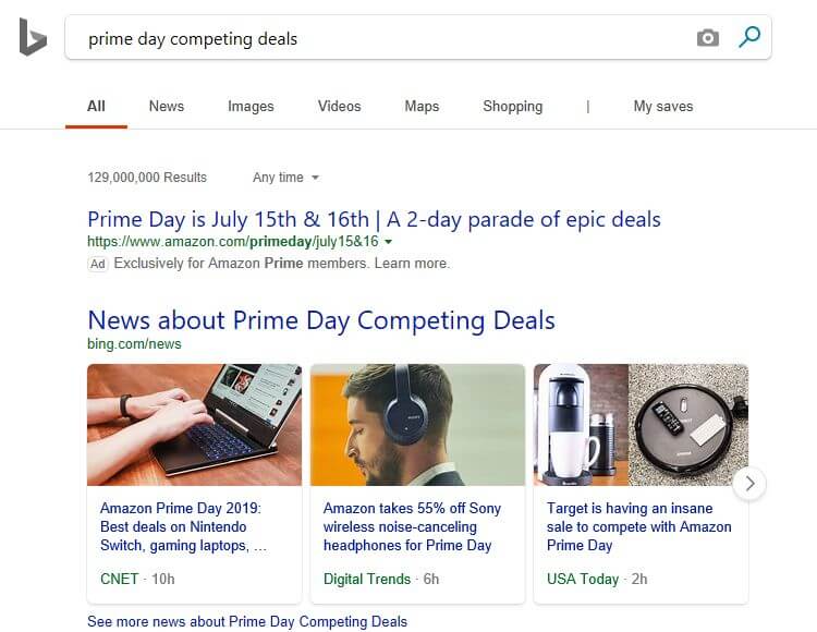 Bing Prime Day Competing Deals