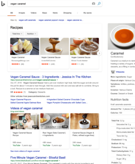 Bing showing a streamlined recipe carousel in search results