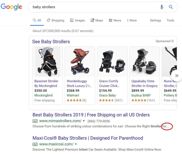 Google Ad Description Cutoff Babystrollers