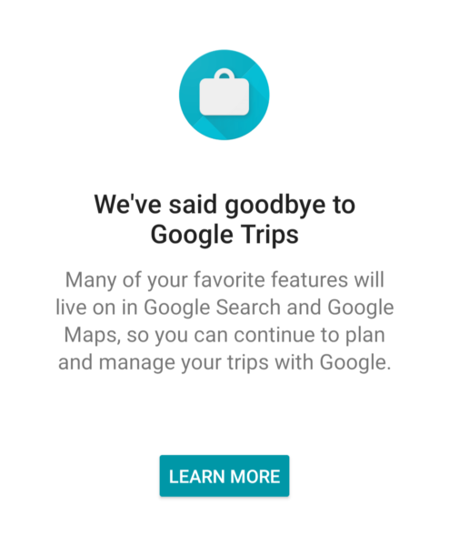 Google Trips Android Notice