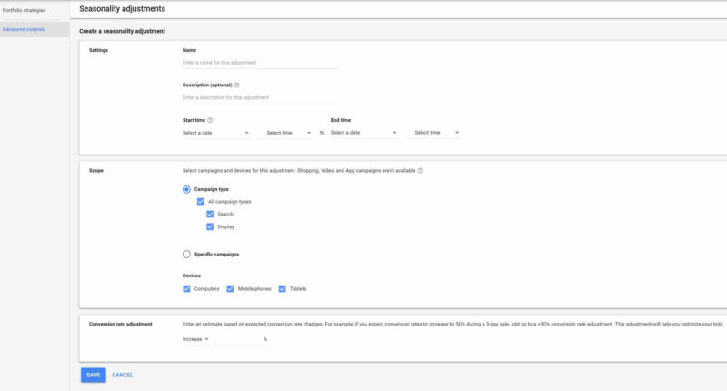 Google Ads Seasonality Adjustments Setup