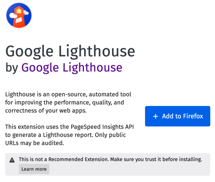 Firefox Lighthouse Ext Warning 2020 02 26