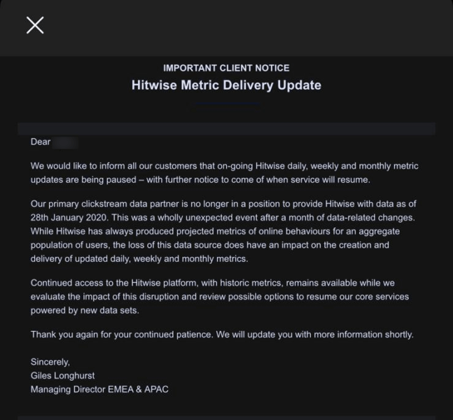 Hitwise Metric Delivery Update