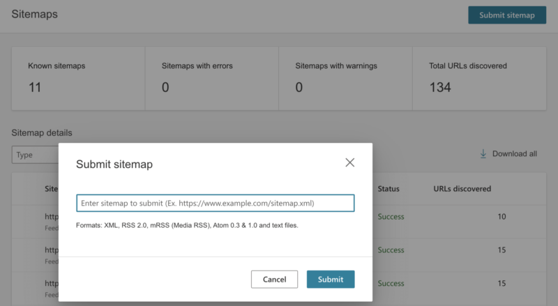 Sitemaps Bing Webmaster Tool