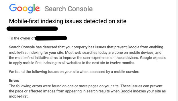 Mobile First Indexing Notice