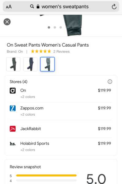 Google Popular Products Sweatpants Color Selection