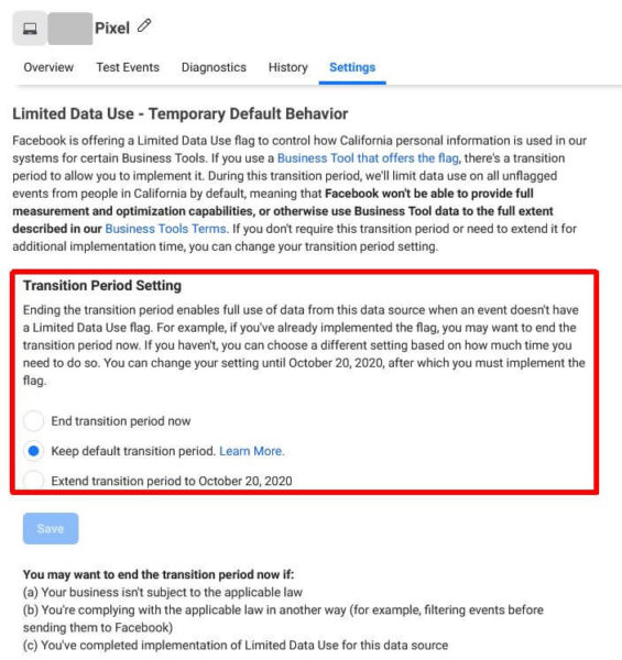 Facebook Limited Data Ccpa Pixel Transition Period