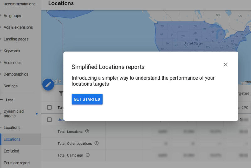 Google Ads Simplified Locations Report Message