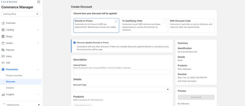 How to set up discounts for Facebook Shops