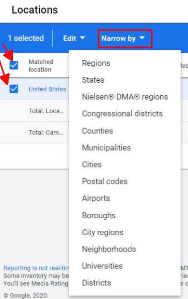 Google Ads Location Narrow By Detail