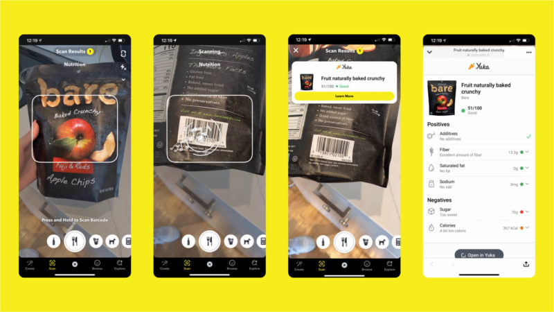 snapchat camera to scan food and wine packaging