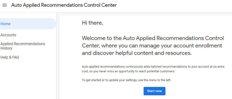 Google Auto Applied Recommendations Control Center