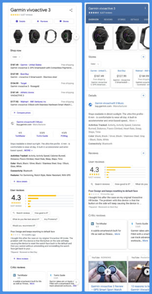 Product Knowledge Panel Comparison Desktop Mobile