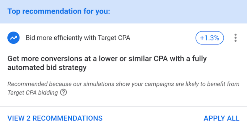 Google Ads Top Recommendations