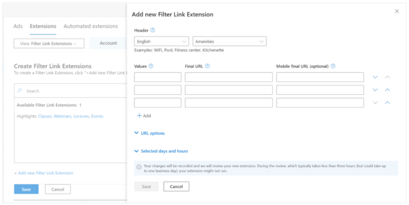 Microsoft UI Filter Link Extensions