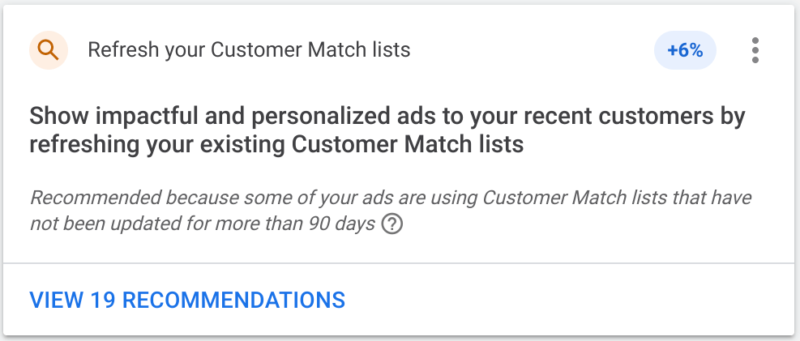 Update Customer Match Recommendation