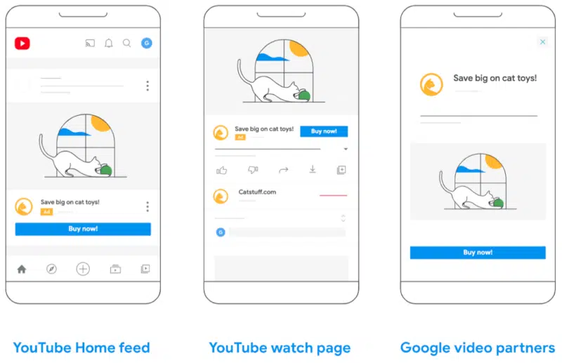 Video action ads can run on YouTube’s home feed, the watch page, the watch next feed and Google video partners.