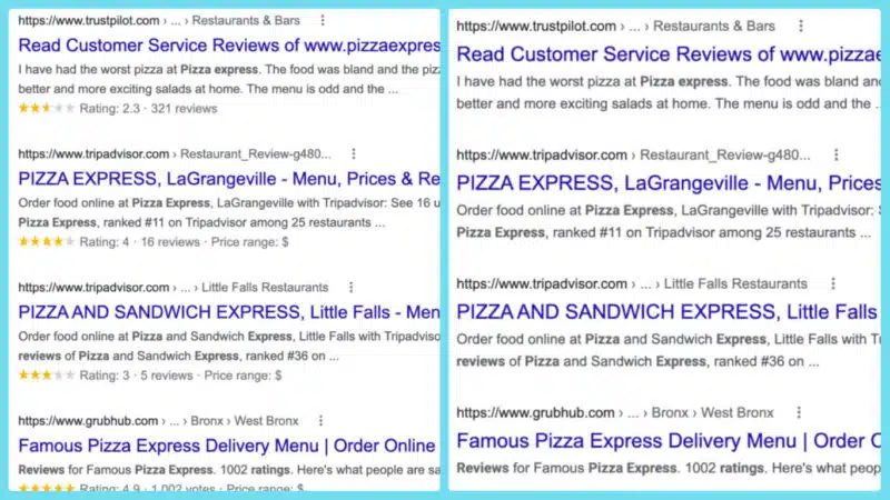 review stars disappearing in Google search results due to a bug