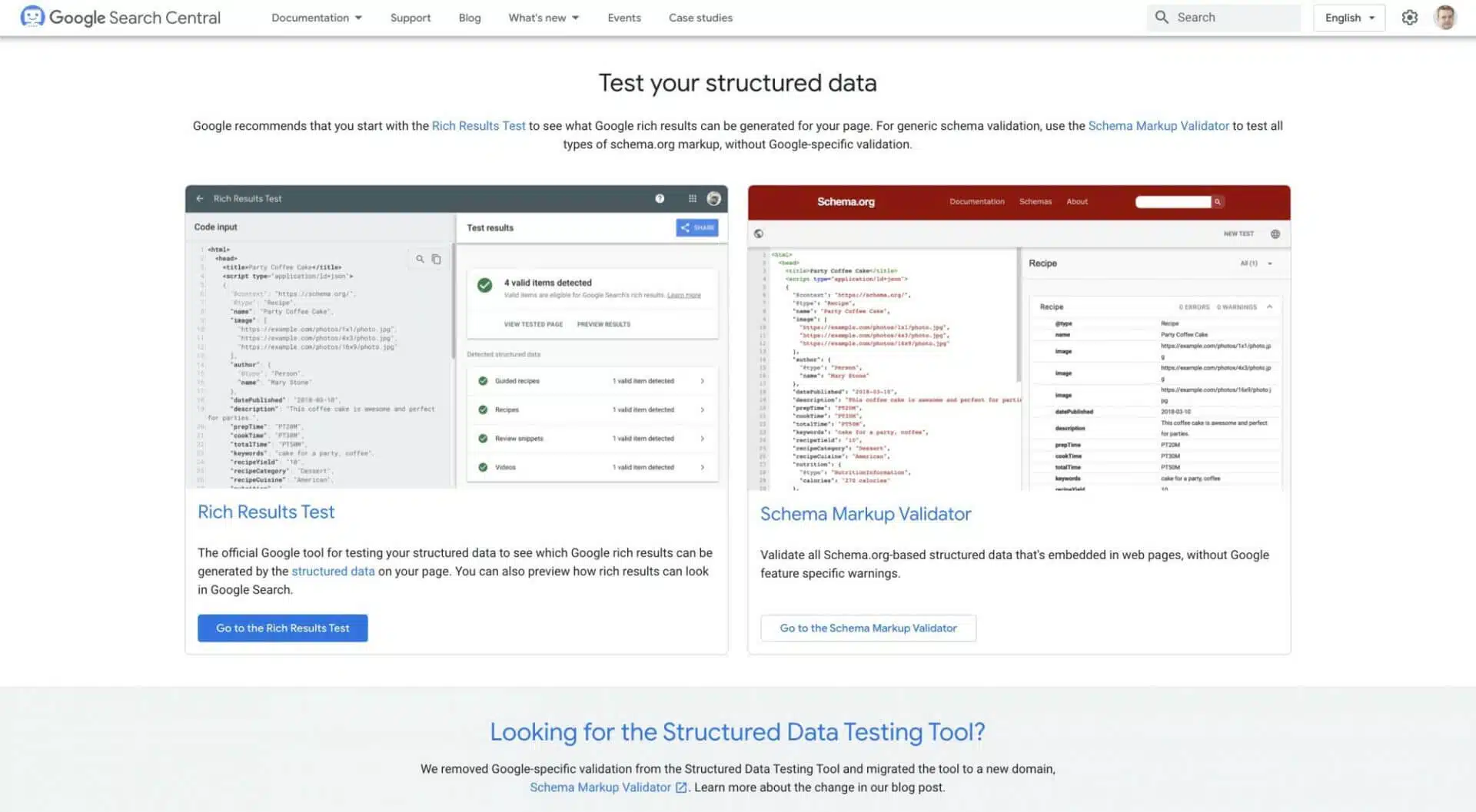 Google Structured Data Tool Page