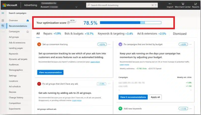 Microsoft Optimization Score