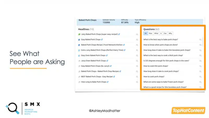 The questions section in Semrush's topic research tool.