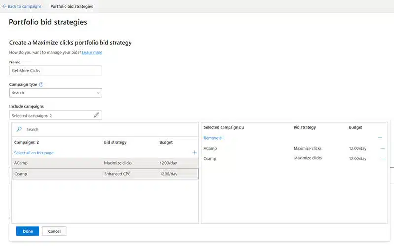 Portfolio bid strategy management in Microsoft Advertising