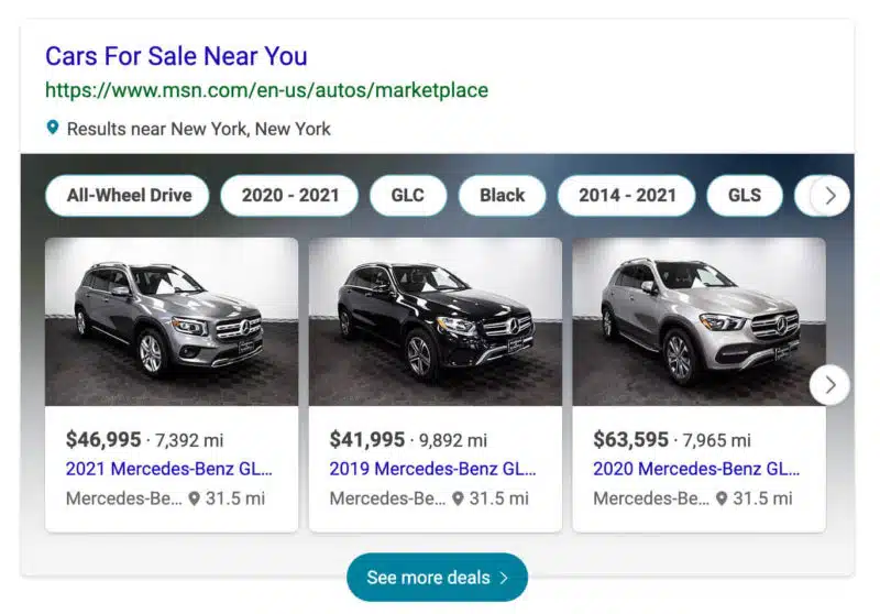 Microsoft Bing adds automobile and car search features