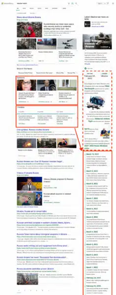 Microsoft Bing’s search results page for the query [Ukraine Russia].