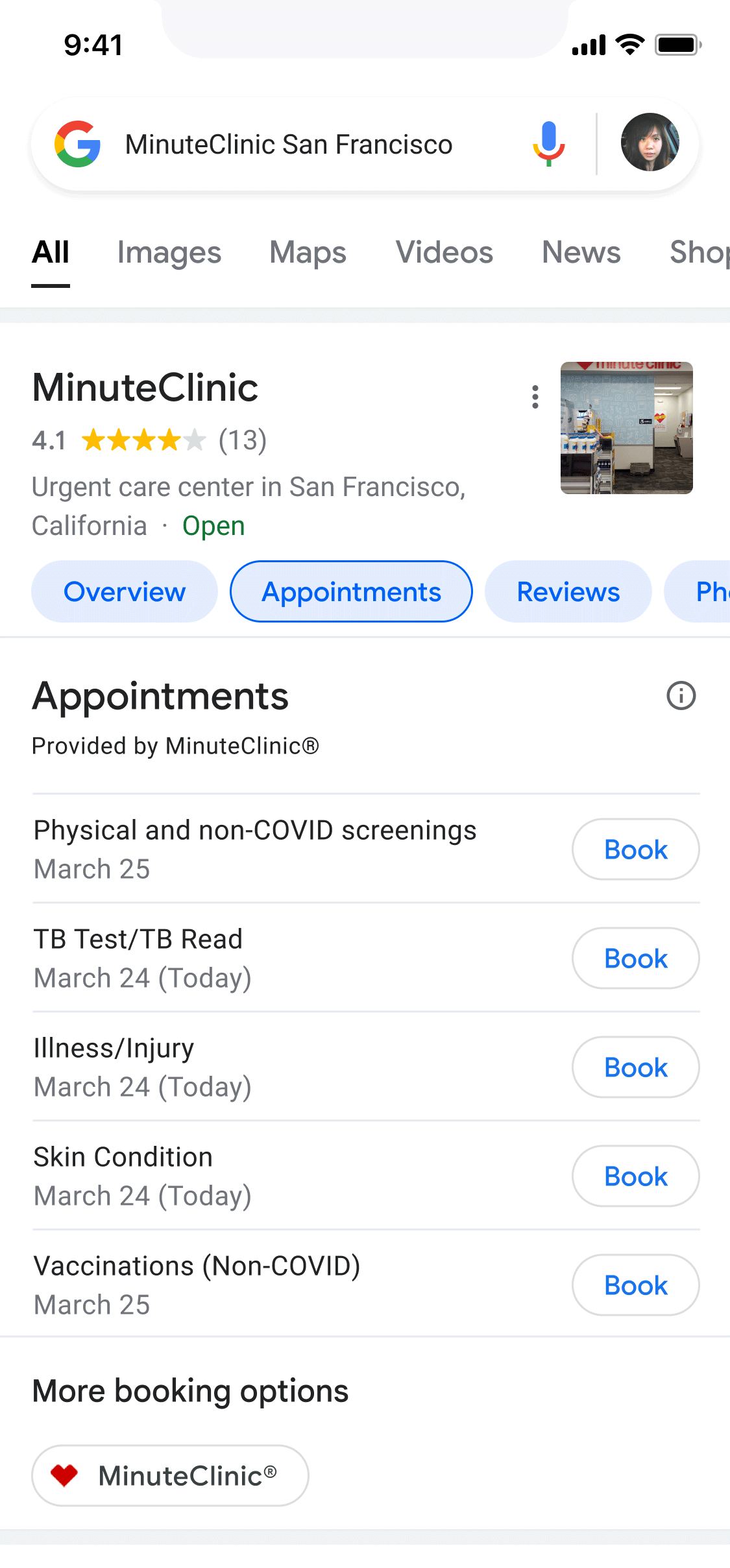 google search booking and appointment availability