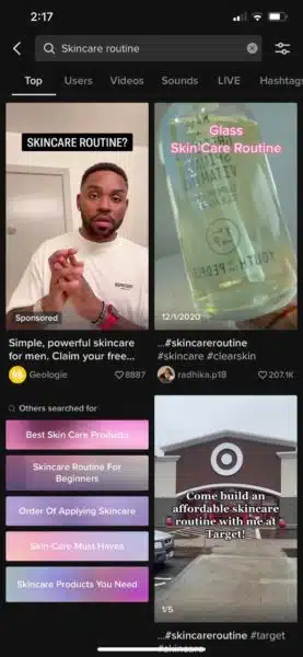 Tiktok Search Ads Skincare Routine