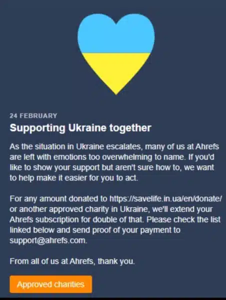 Ahrefs Suppporting Ukraine