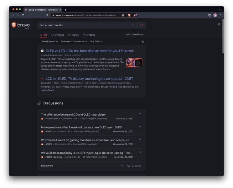 brave search discussions cd vs oled monitor