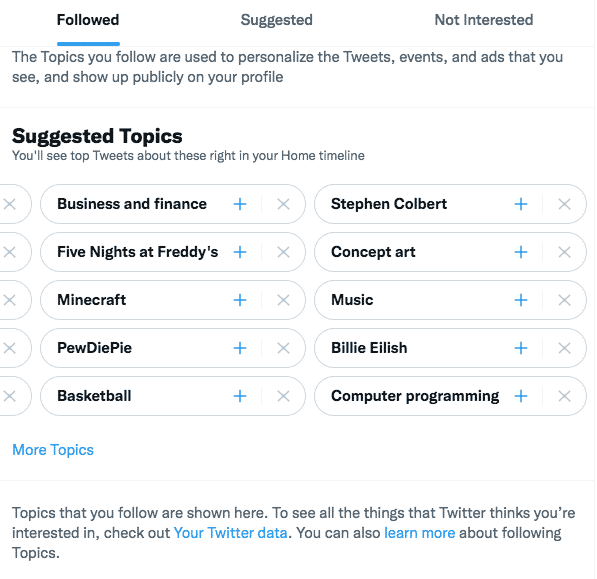 twitter followed topics none
