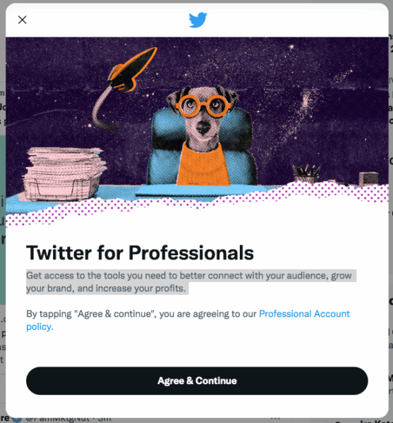 twitter for professionals agree continue