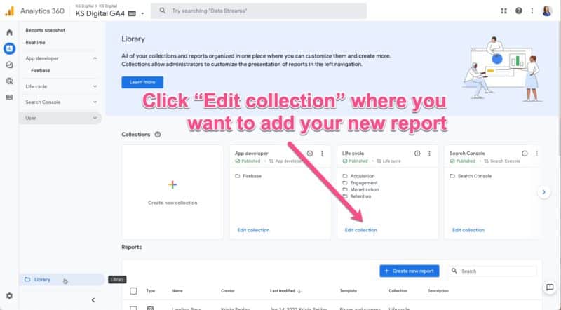 GA4 edit collection