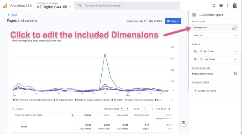 edit the included dimensions