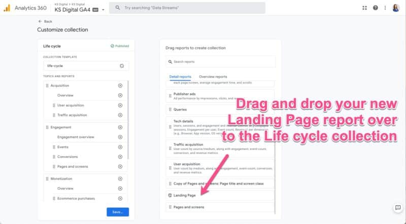 GA4 landing page life cycle collection