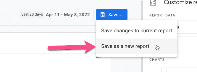 GA4 save as a new report