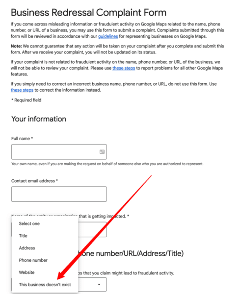 business redressal complaint form