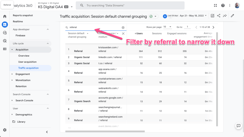 ga4 traffic acquisition filter by referral