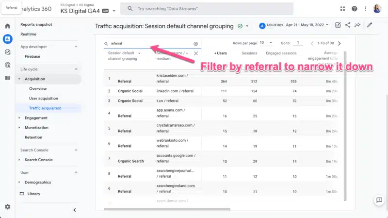 Ga4 Traffic Acquisition Filter By Referral